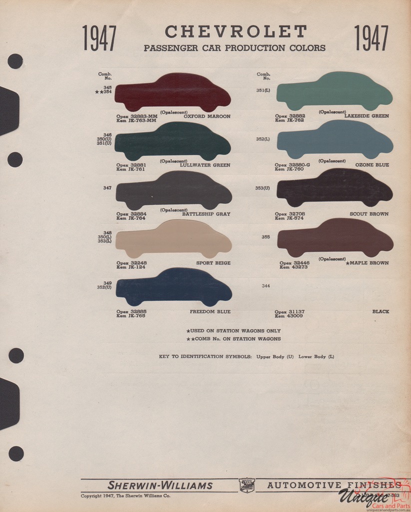 1947 Chev Paint Charts Williams 1
